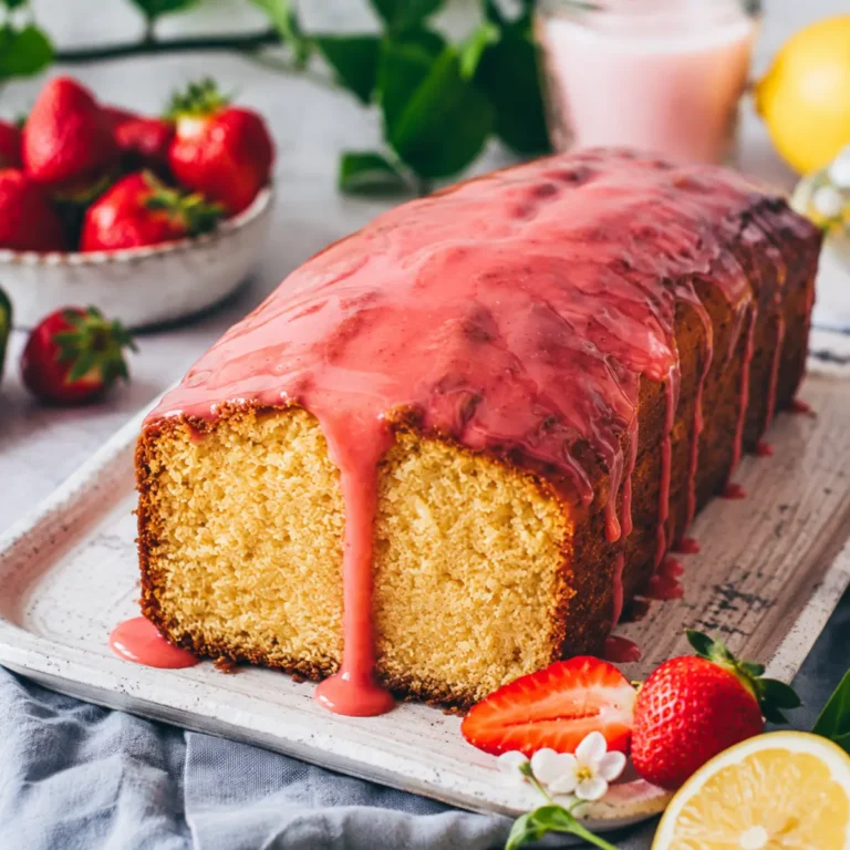 Veganer Zitronenkuchen mit Erdbeeren Glasur